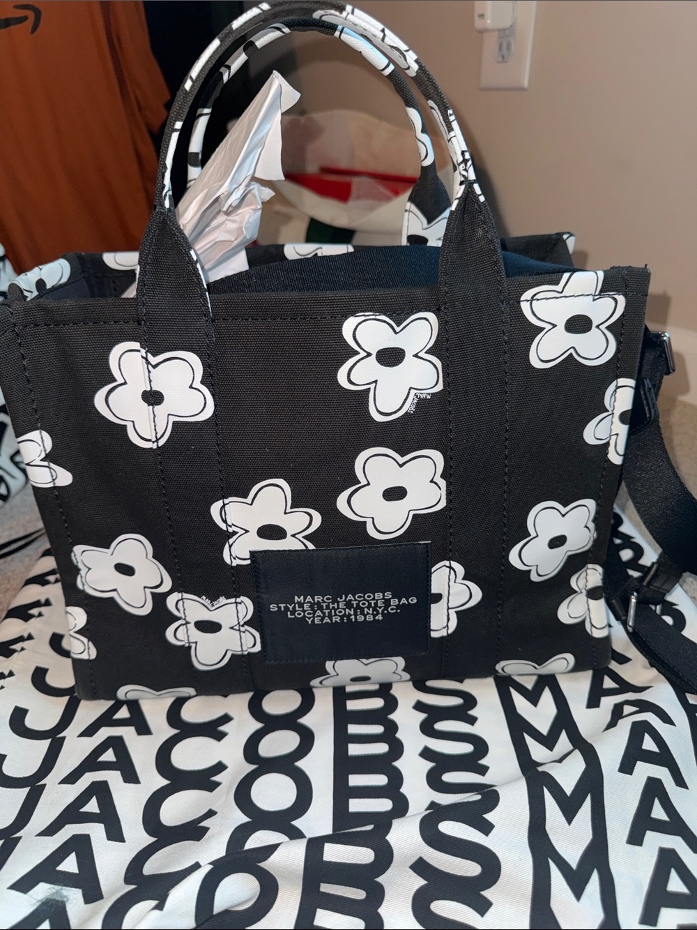 Marc Jacobs Black and White Floral Canvas Tote - Picture 2 of 4